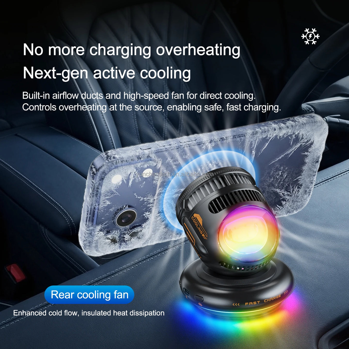 MagCool 360 — 15W Magnetic Car Wireless Charger with TEC Cooling Fan