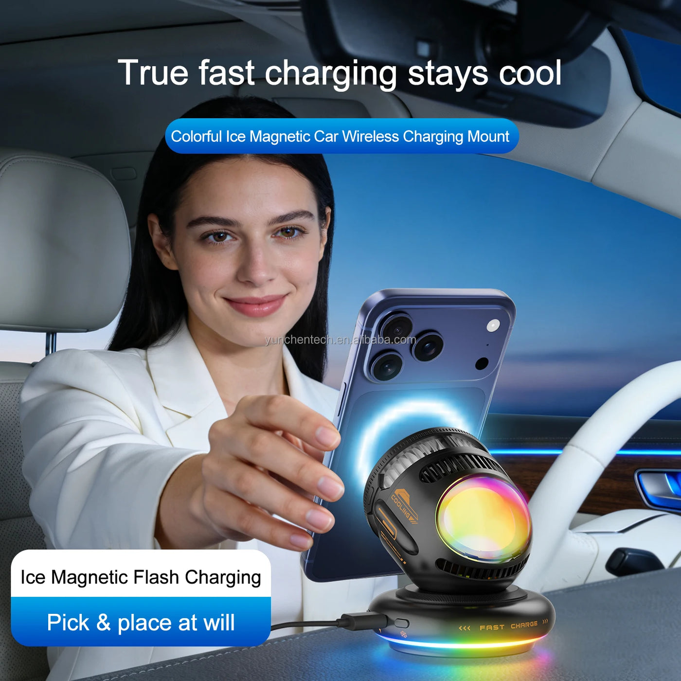 MagCool 360 — 15W Magnetic Car Wireless Charger with TEC Cooling Fan