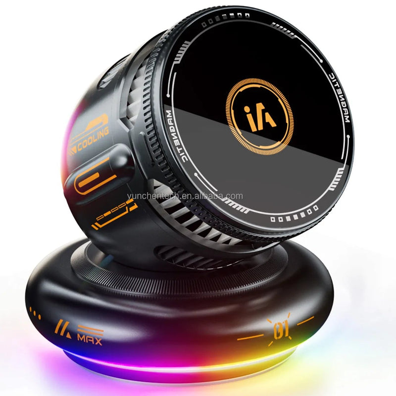 New Arrival Colorful Ice Flash Strong Magnetic TEC Cooling Fan Navigation Multifunctional 360Rotation 15w Car Wireless Charging